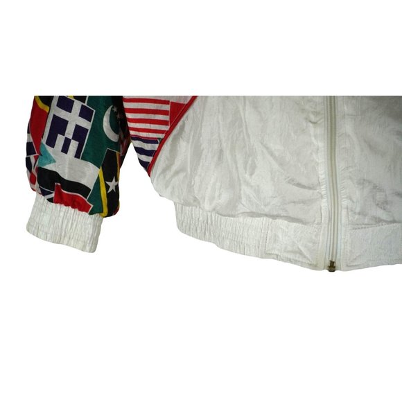 Vintage 90s Nylon Windbreaker Bomber Style Track Jacket Country Flags Janeve Siz - Picture 11 of 12